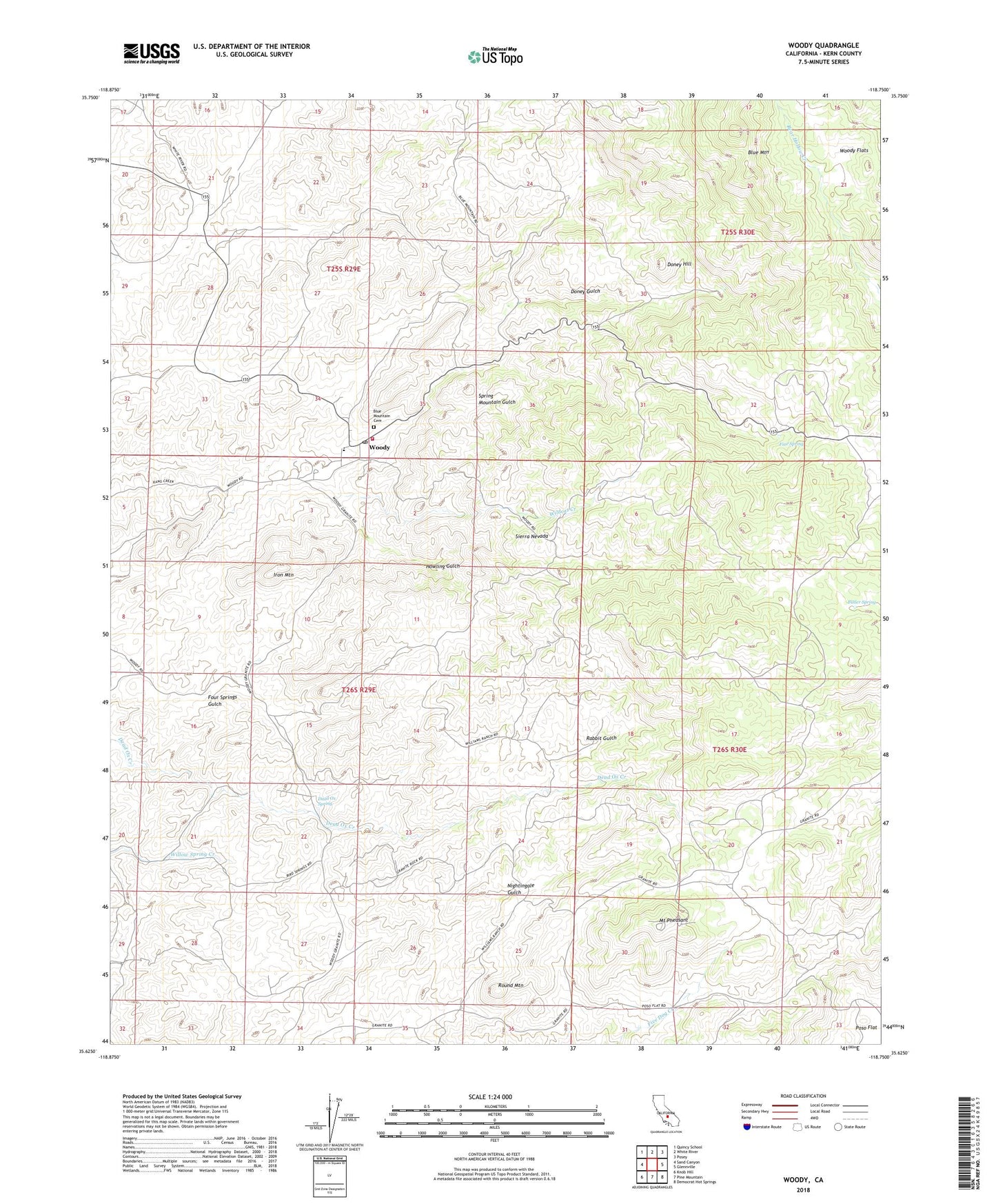 Woody California US Topo Map Image