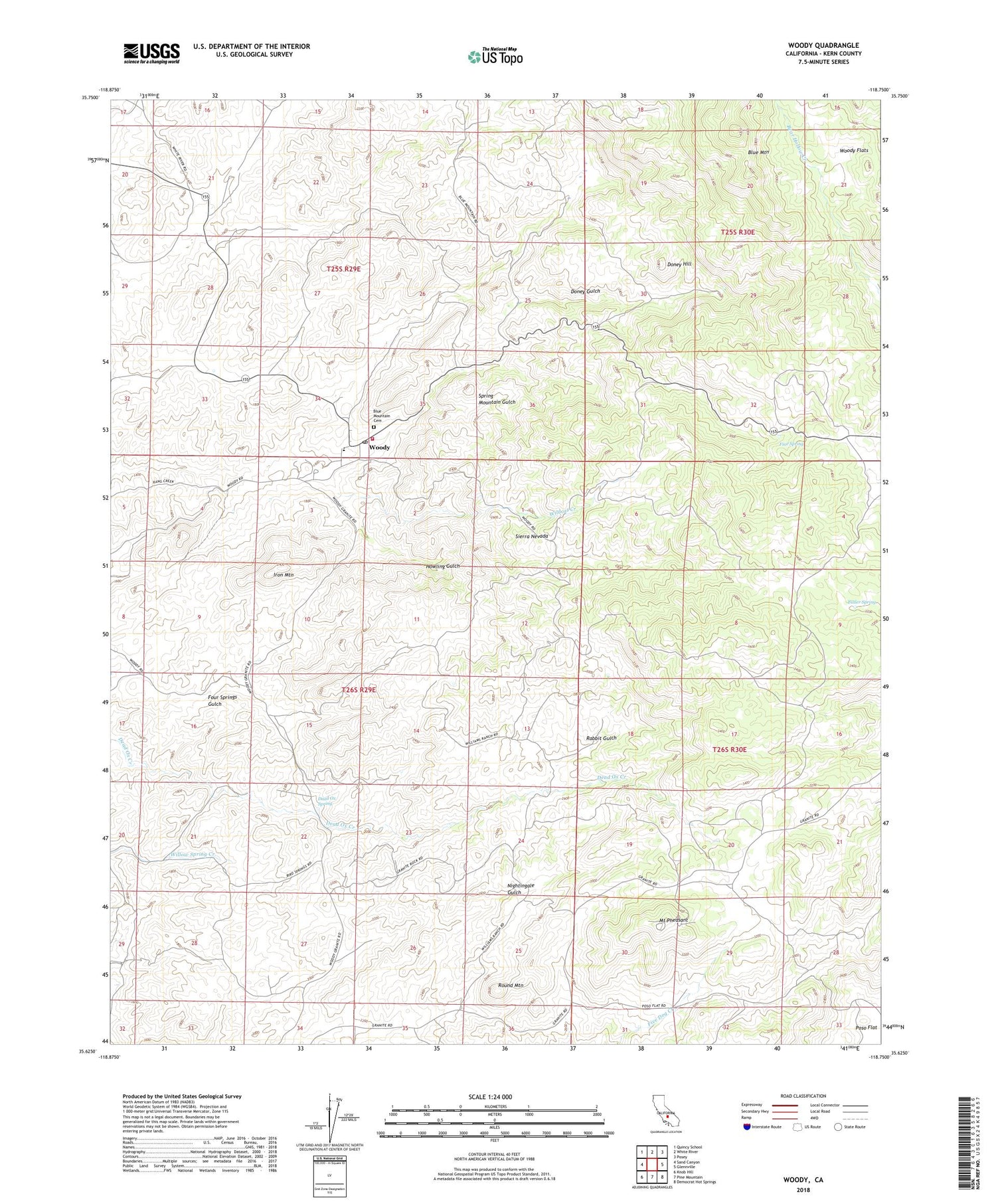 Woody California US Topo Map Image