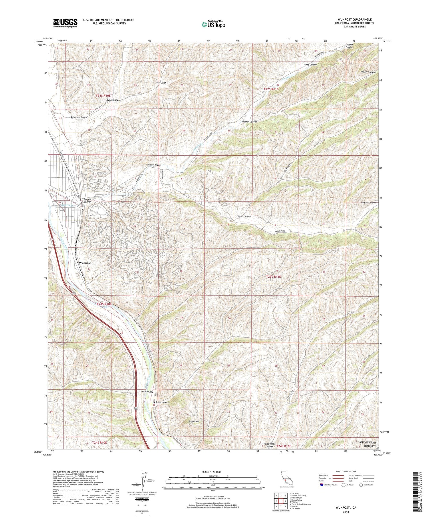 Wunpost California US Topo Map Image