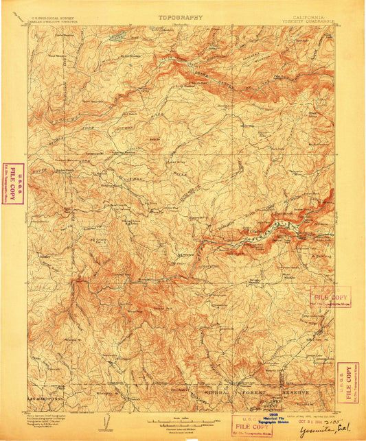 Historic 1903 Yosemite California 30'x30' Topo Map Image