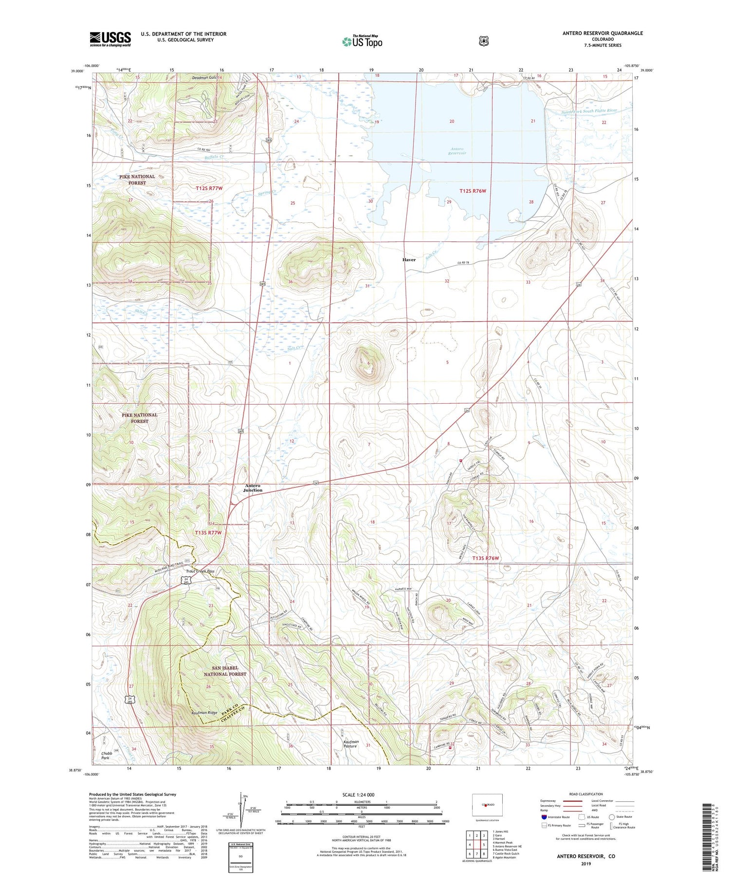 Antero Reservoir Colorado US Topo Map Image