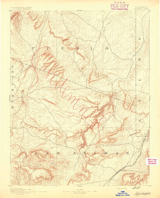 Historic 1893 Apishapa Colorado 30'x30' Topo Map Image