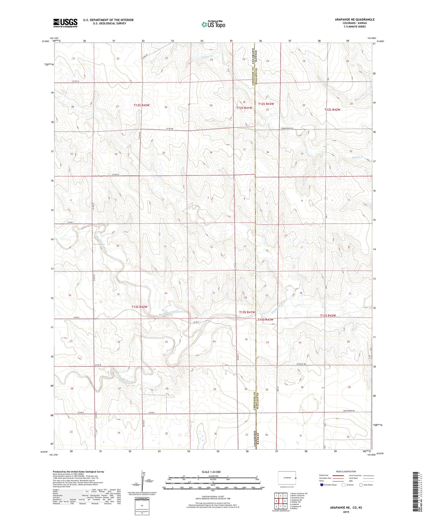 Arapahoe NE Colorado US Topo Map Image