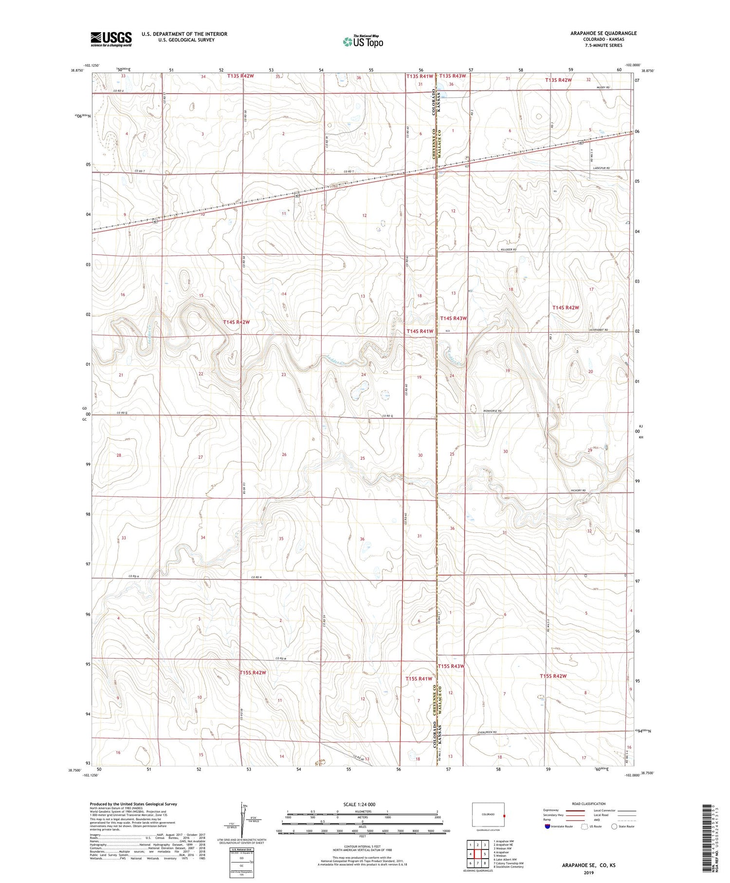 Arapahoe SE Colorado US Topo Map Image