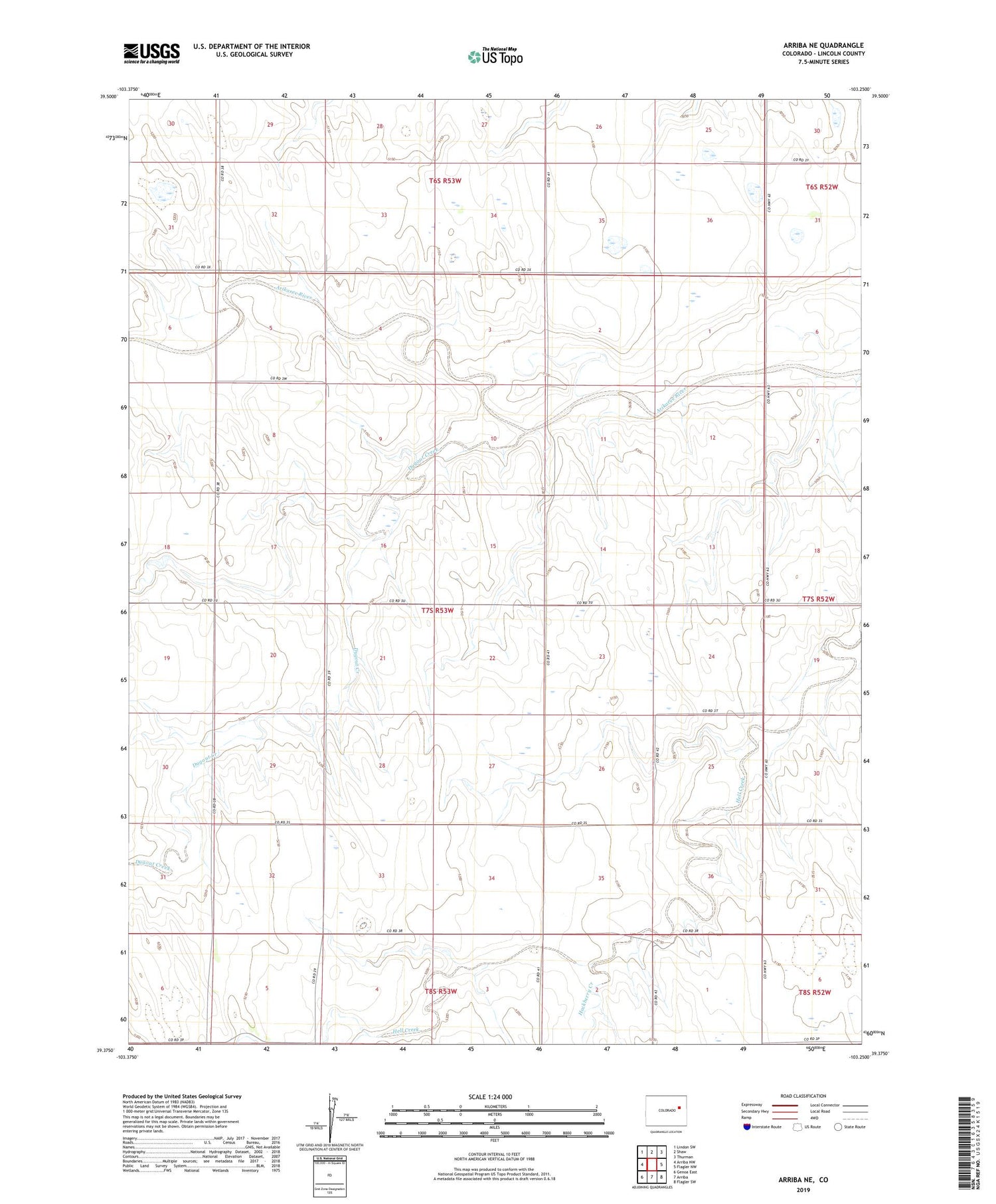 Arriba NE Colorado US Topo Map Image