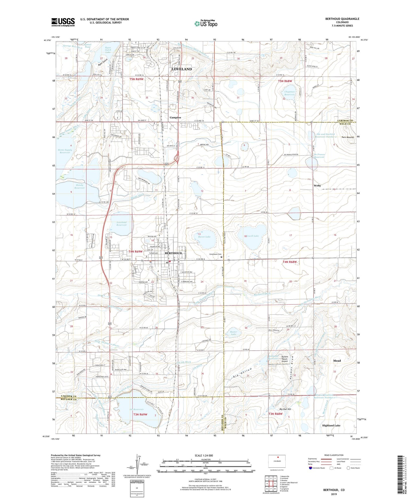 Berthoud Colorado US Topo Map Image