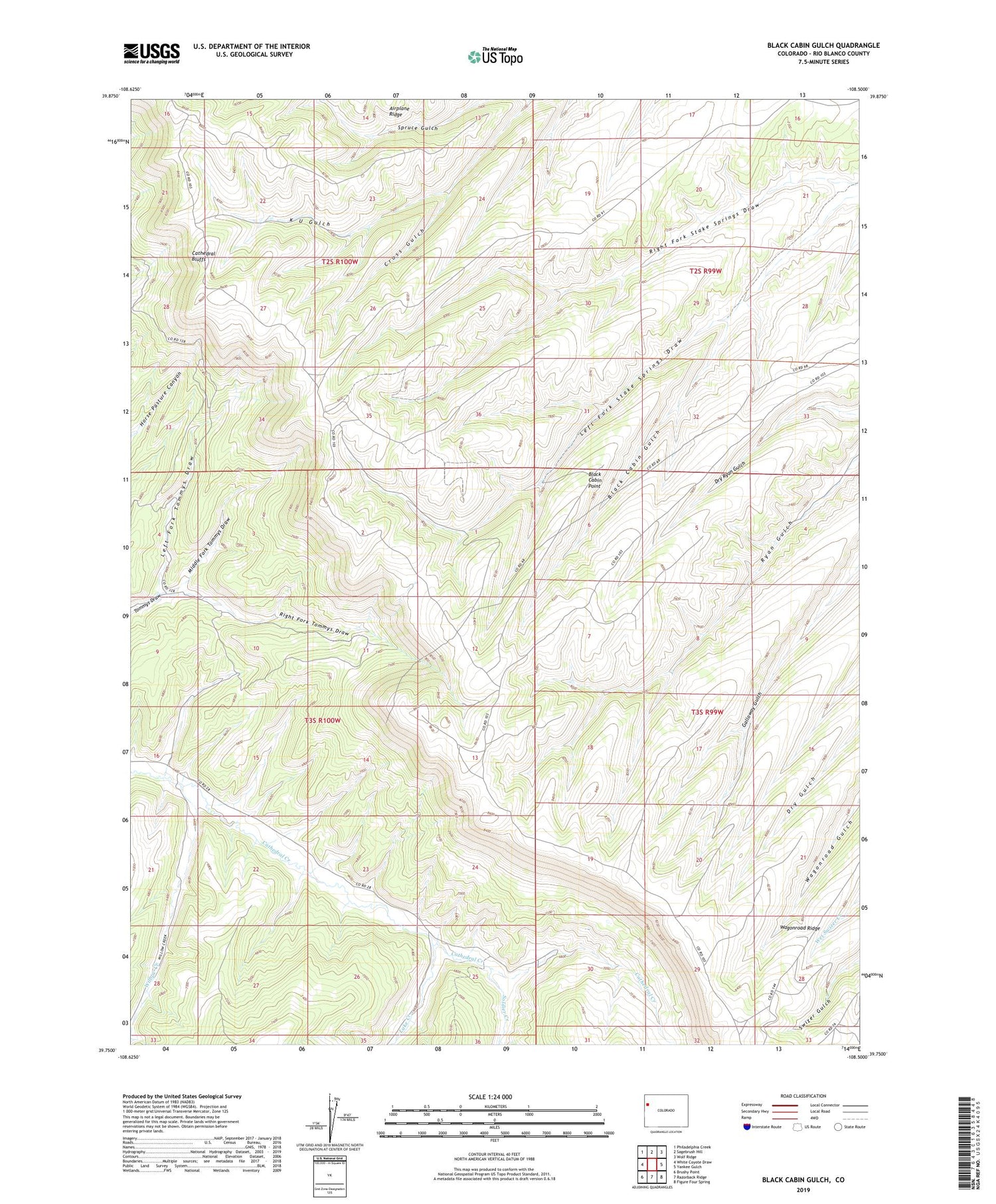 Black Cabin Gulch Colorado US Topo Map Image