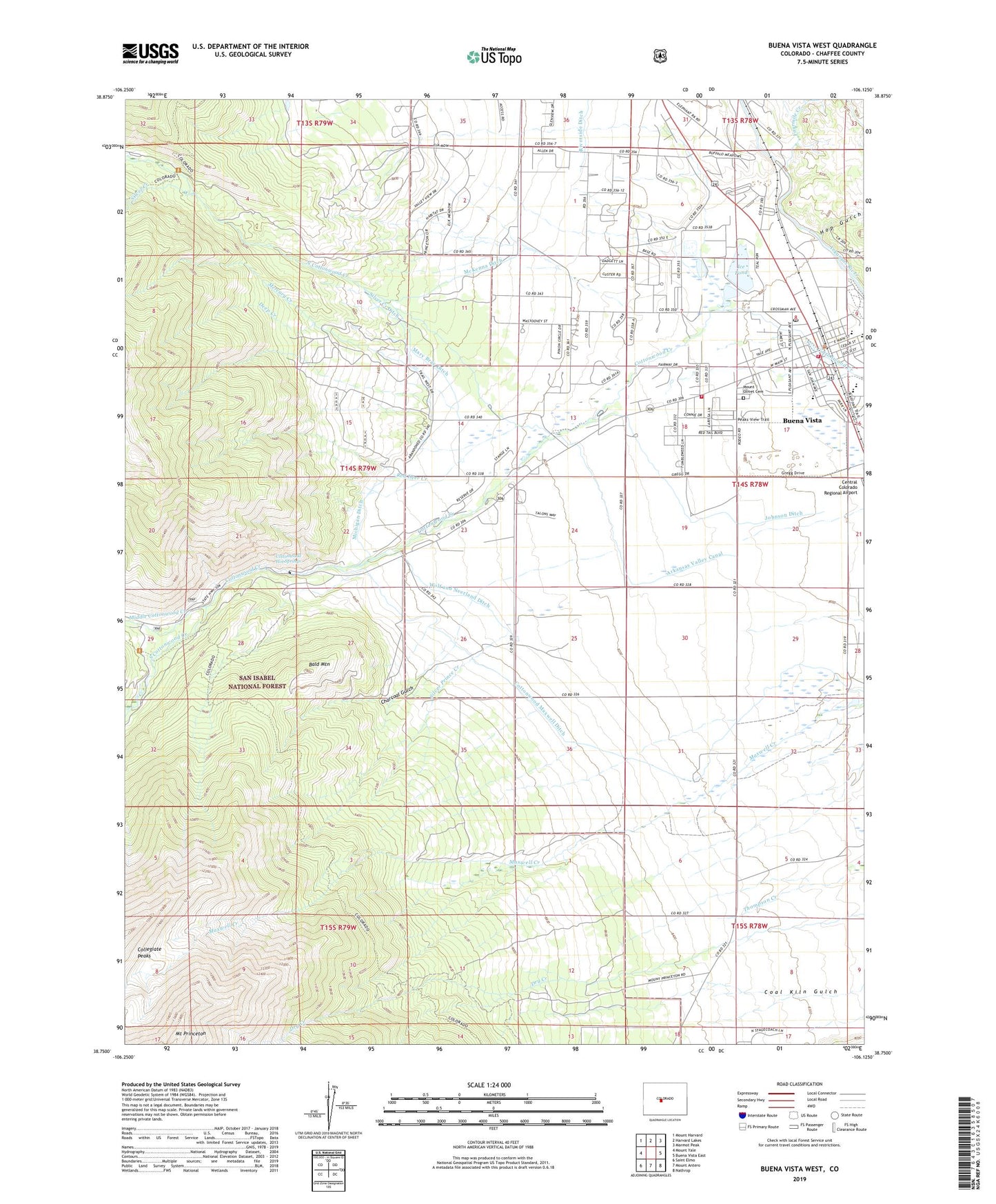Buena Vista West Colorado US Topo Map Image