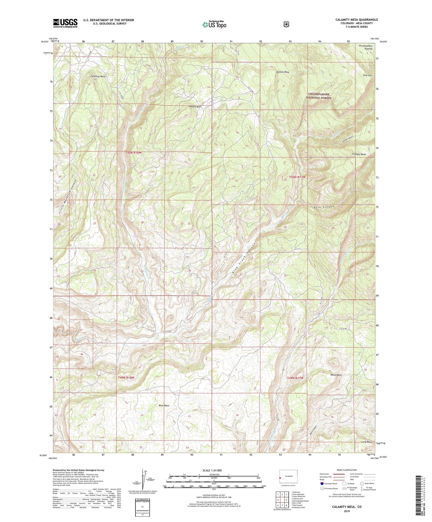 Calamity Mesa Colorado US Topo Map Image