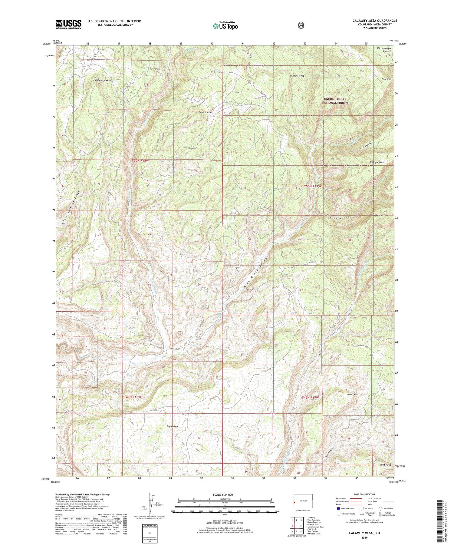 Calamity Mesa Colorado US Topo Map Image