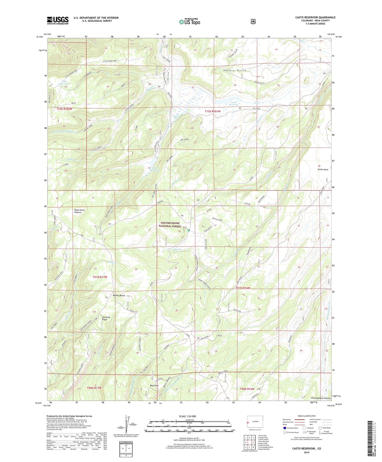 Casto Reservoir Colorado US Topo Map Image