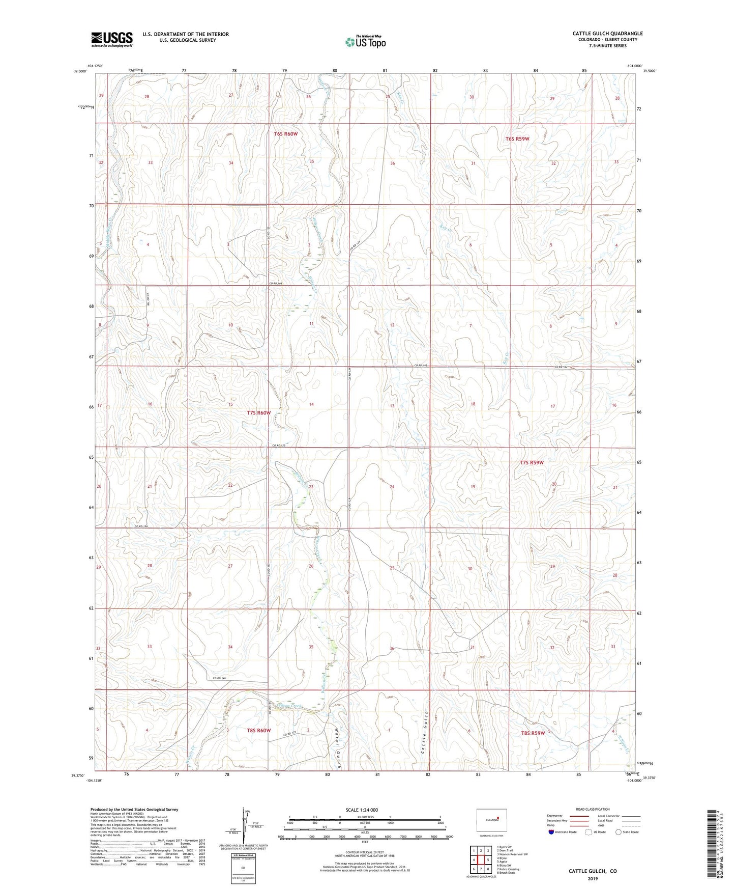 Cattle Gulch Colorado US Topo Map Image