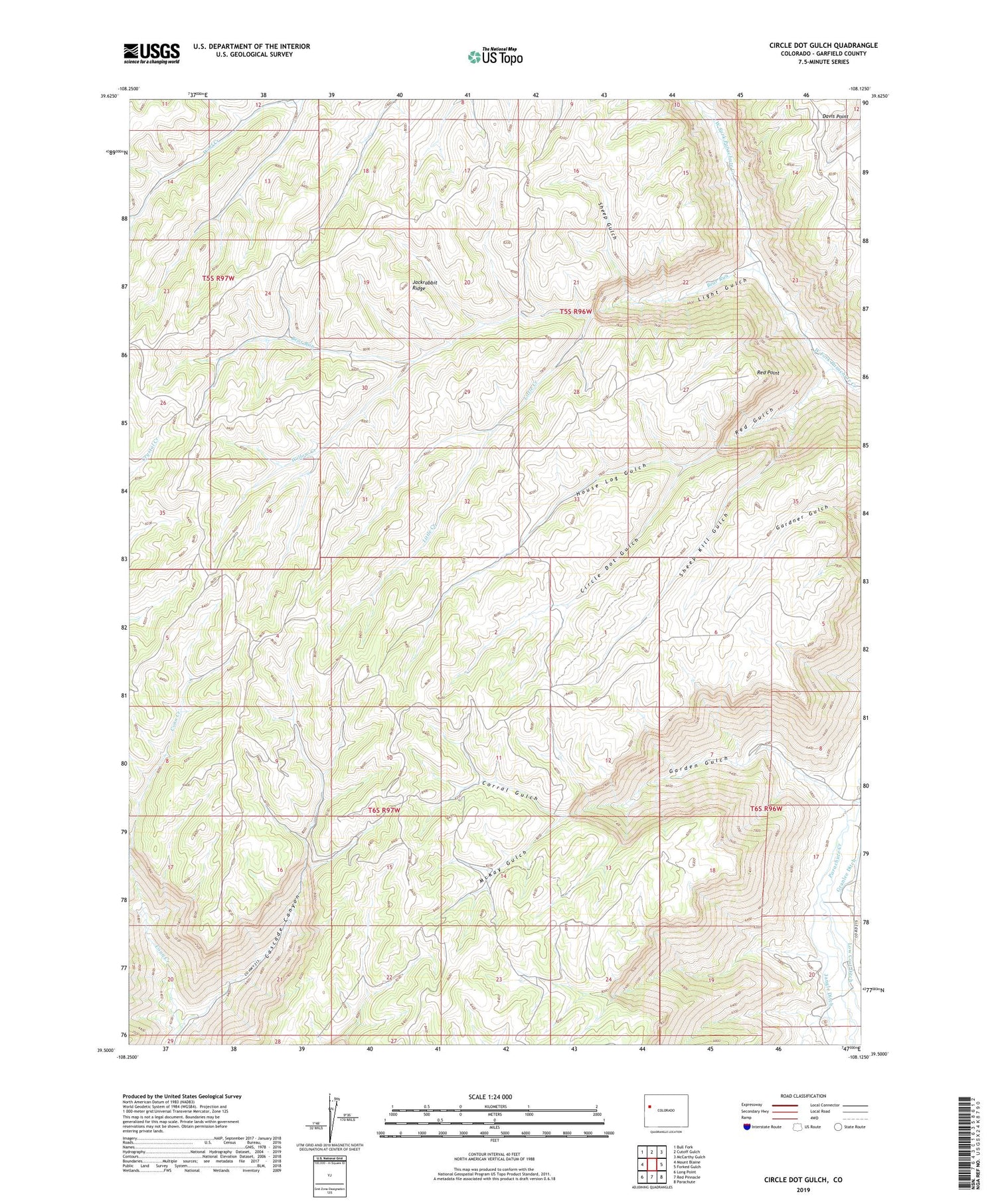 Circle Dot Gulch Colorado US Topo Map Image