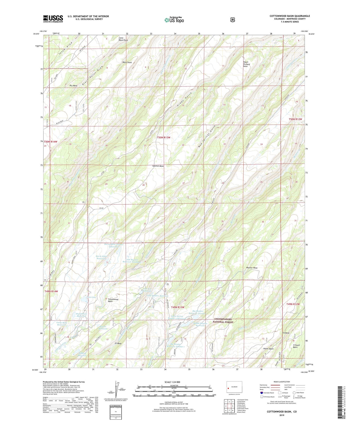 Cottonwood Basin Colorado US Topo Map Image