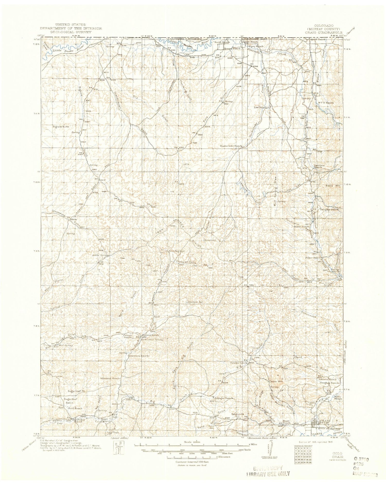 Historic 1916 Craig Colorado 30'x30' Topo Map Image