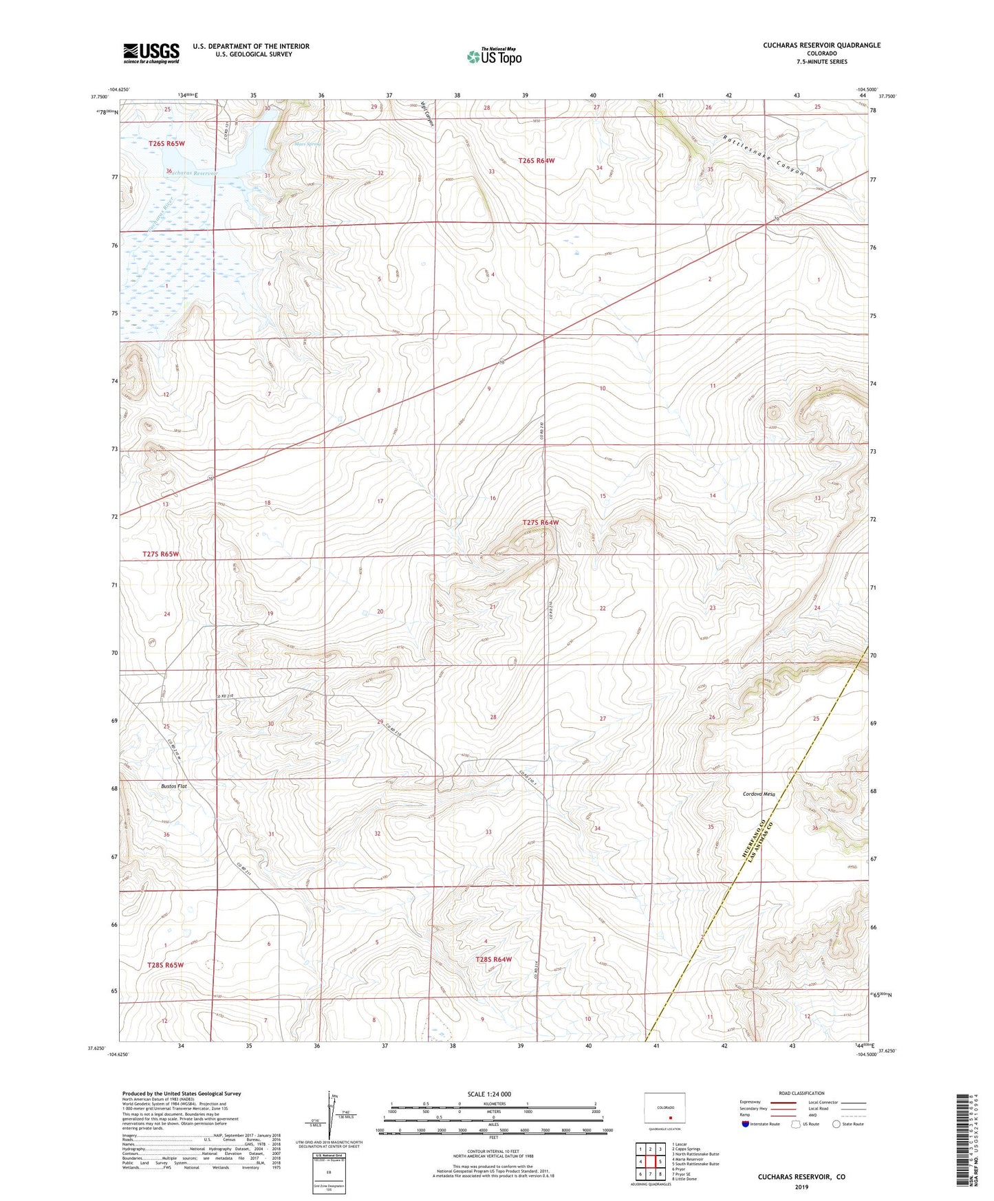 Cucharas Reservoir Colorado US Topo Map Image