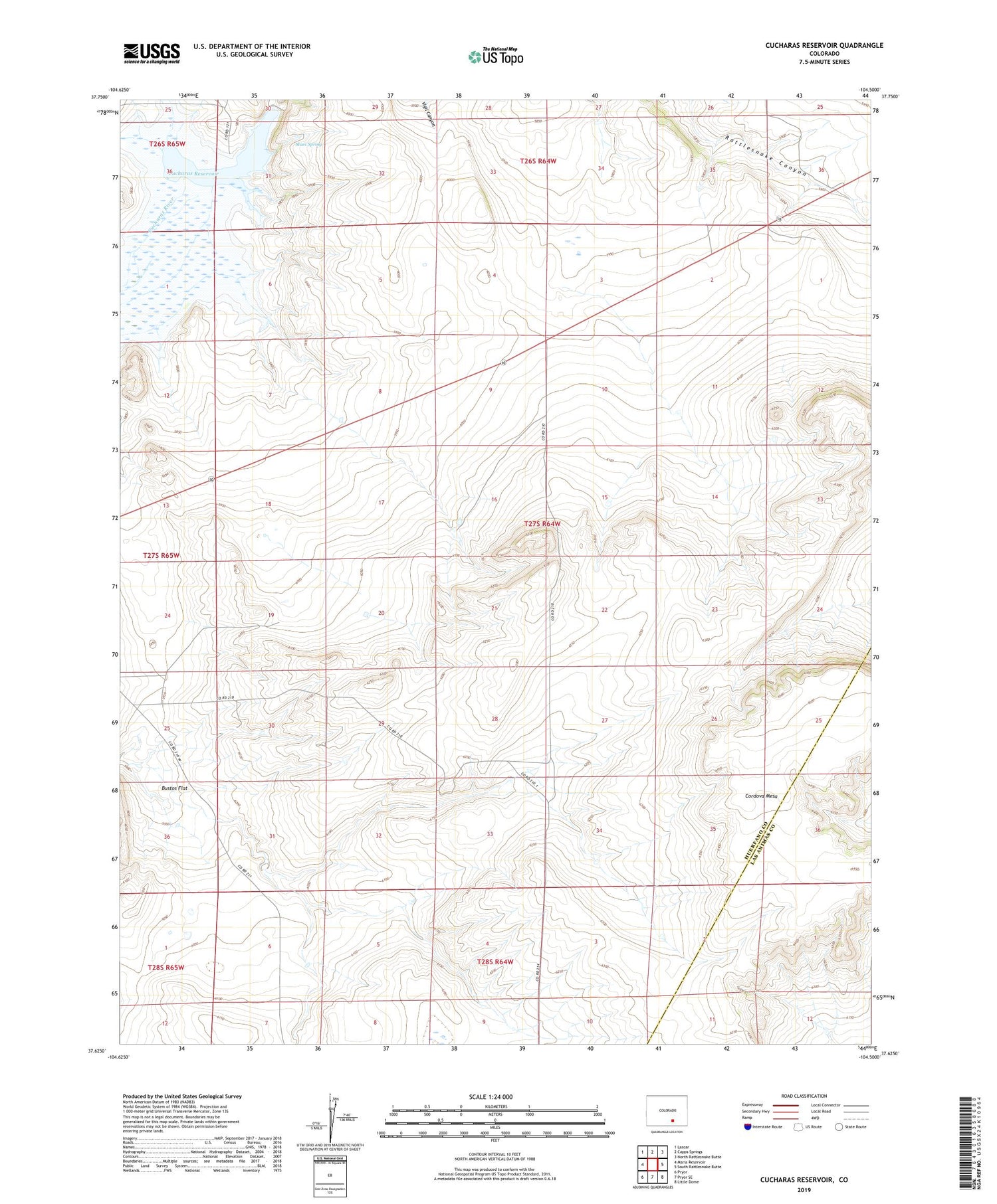 Cucharas Reservoir Colorado US Topo Map Image