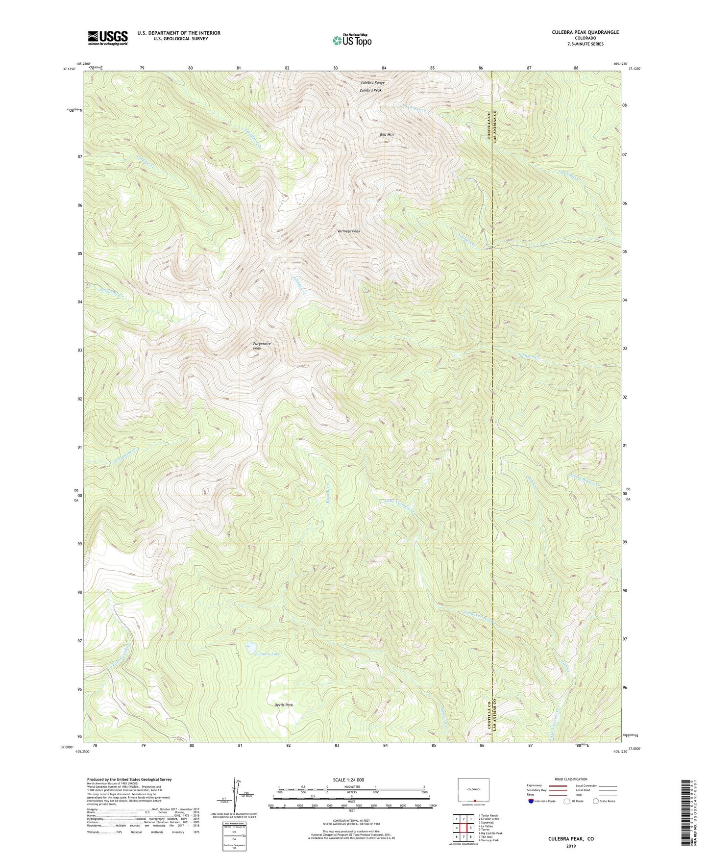 Culebra Peak Colorado US Topo Map Image