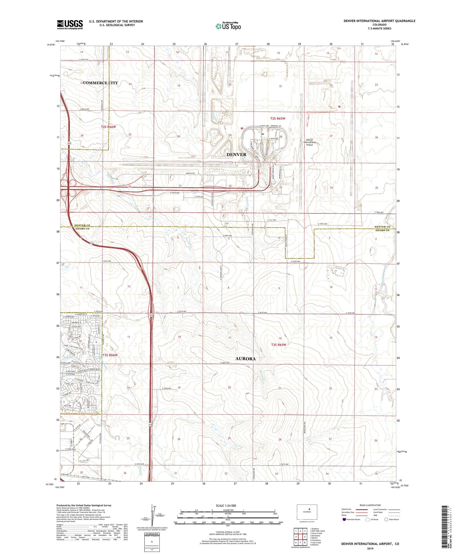 Denver International Airport Colorado US Topo Map Image