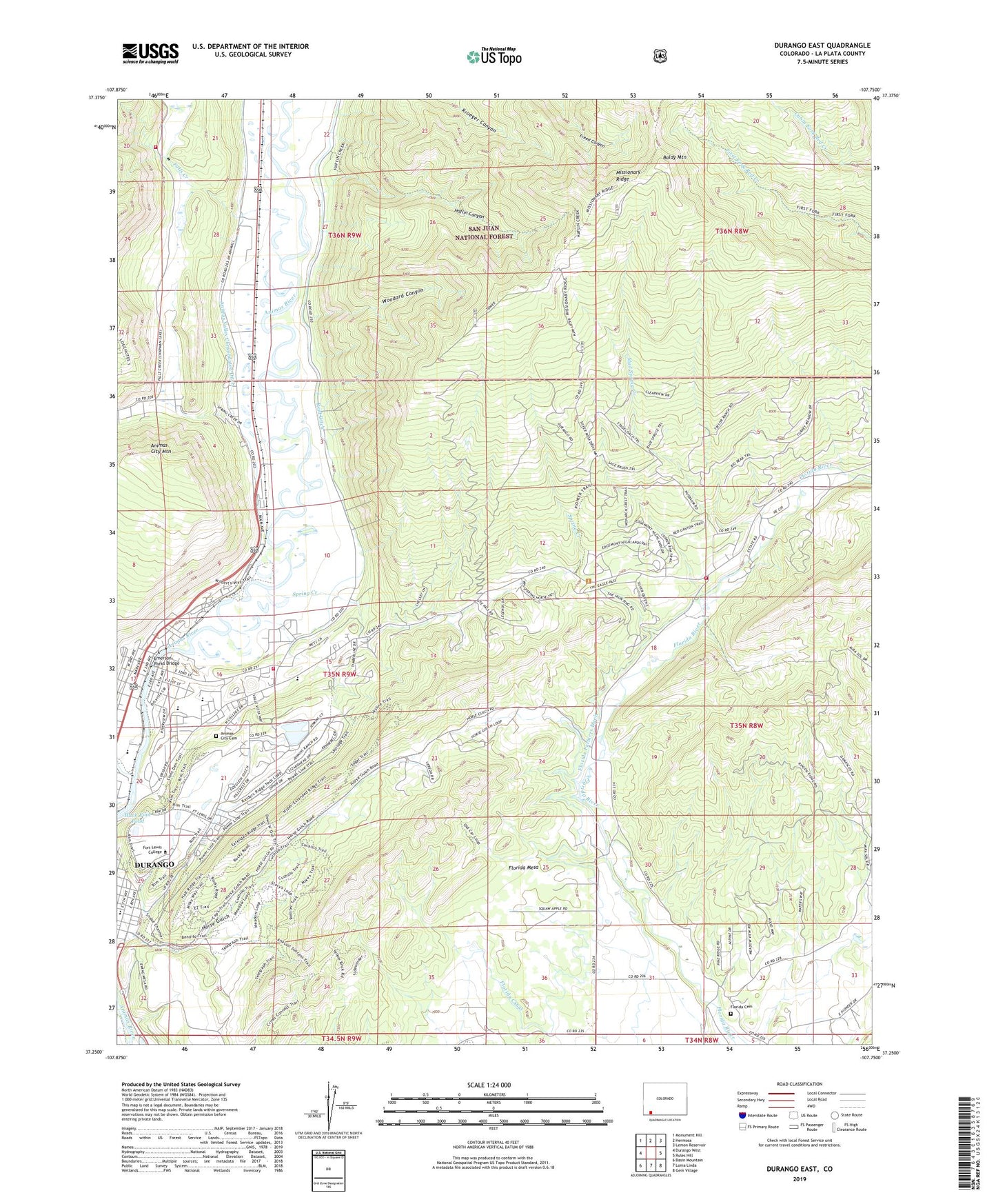 Durango East Colorado US Topo Map Image