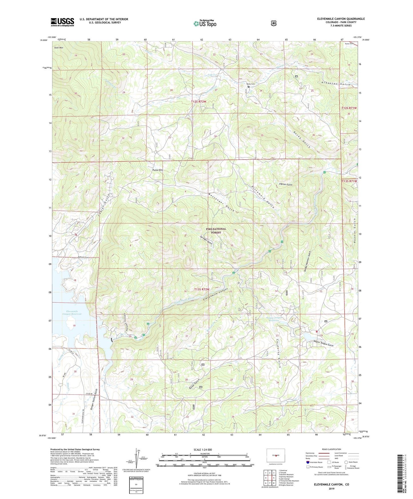 Elevenmile Canyon Colorado US Topo Map Image