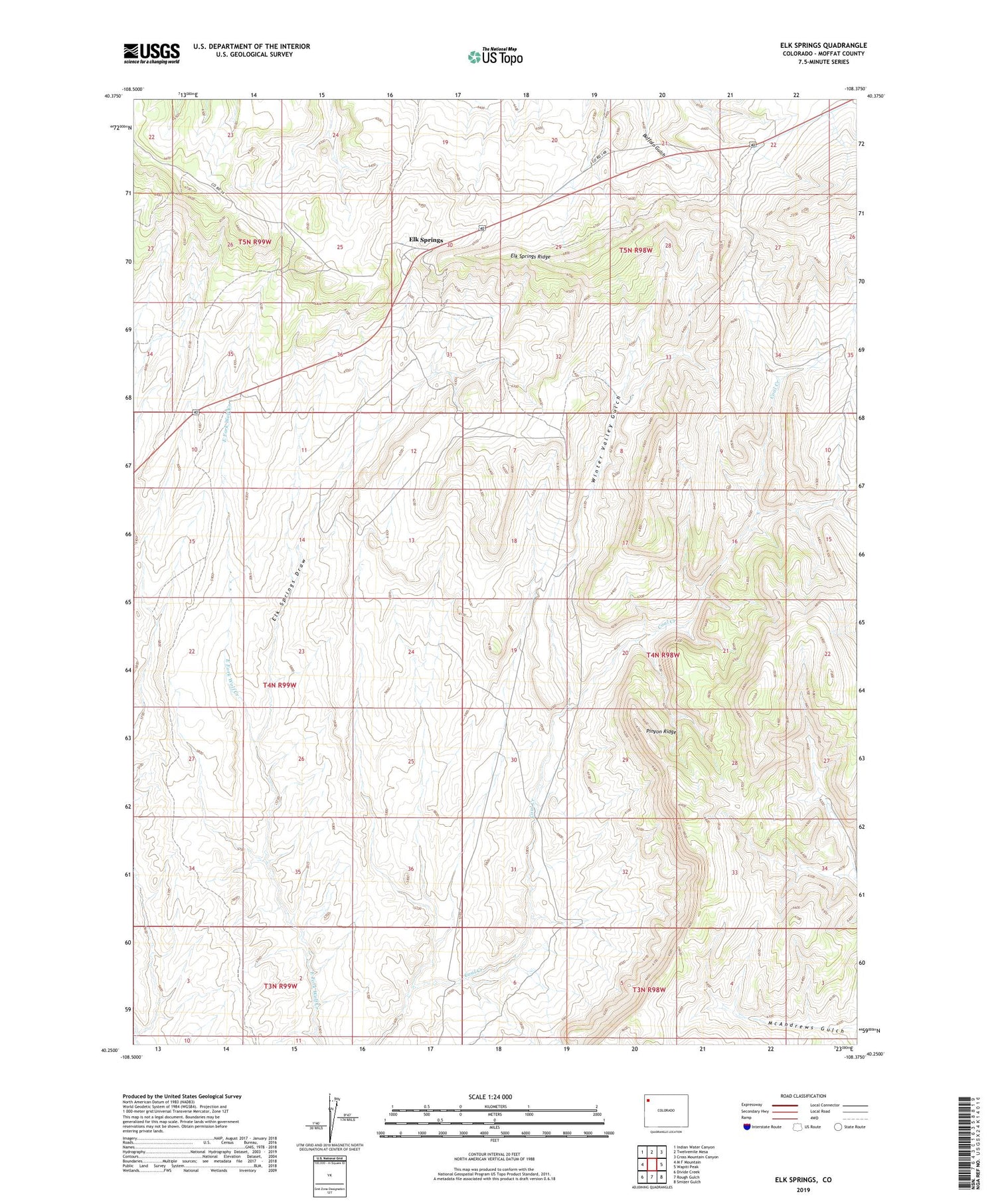 Elk Springs Colorado US Topo Map Image
