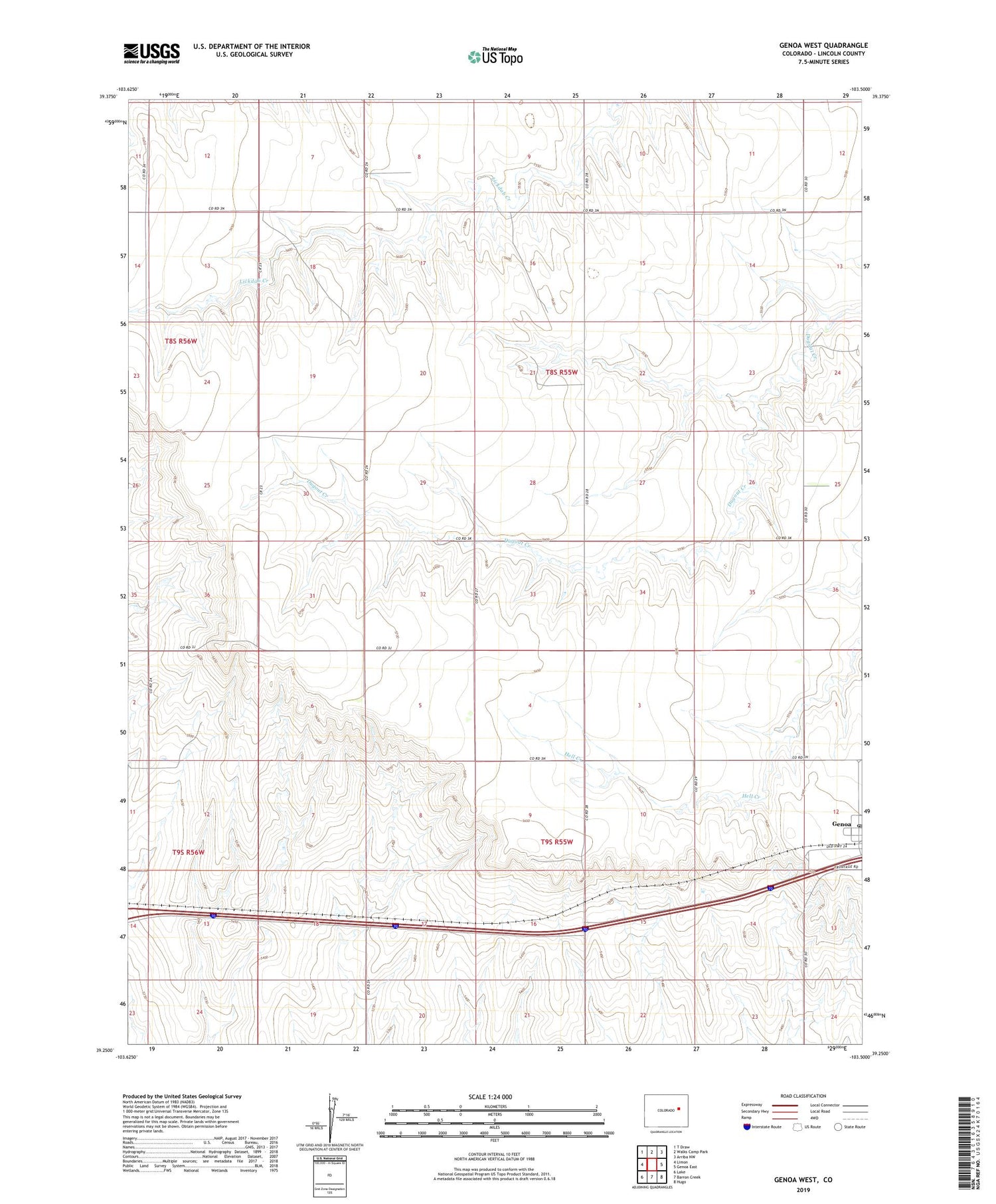 Genoa West Colorado US Topo Map Image