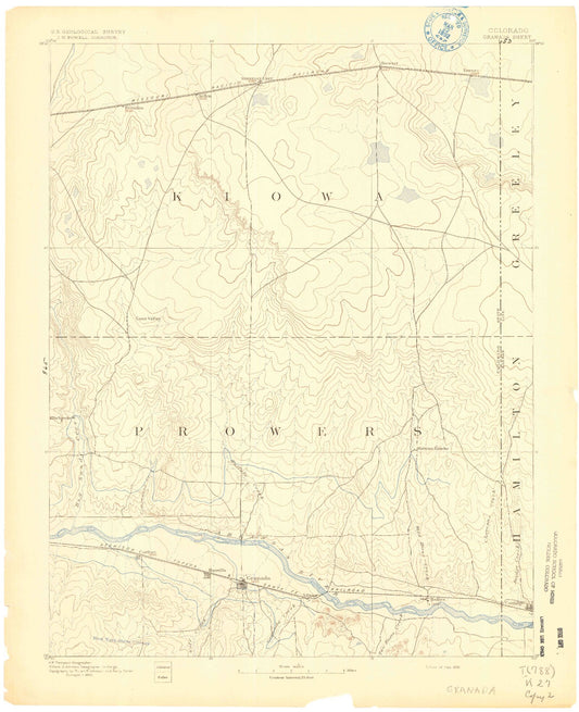 Historic 1892 Granada Colorado 30'x30' Topo Map Image