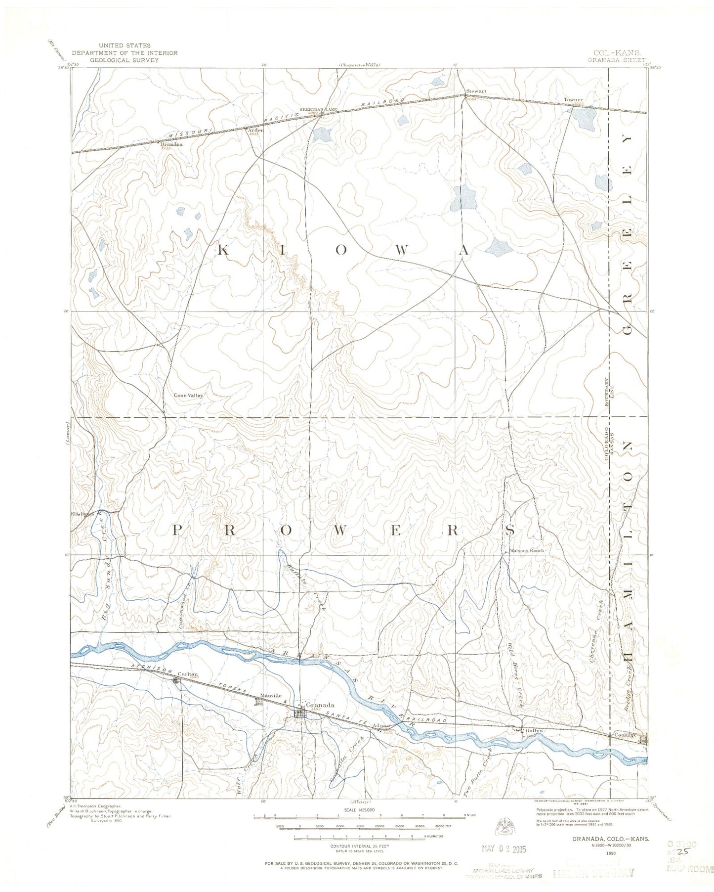 Historic 1890 Granada Colorado 30'x30' Topo Map Image