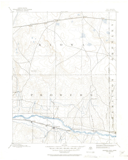 Historic 1890 Granada Colorado 30'x30' Topo Map Image