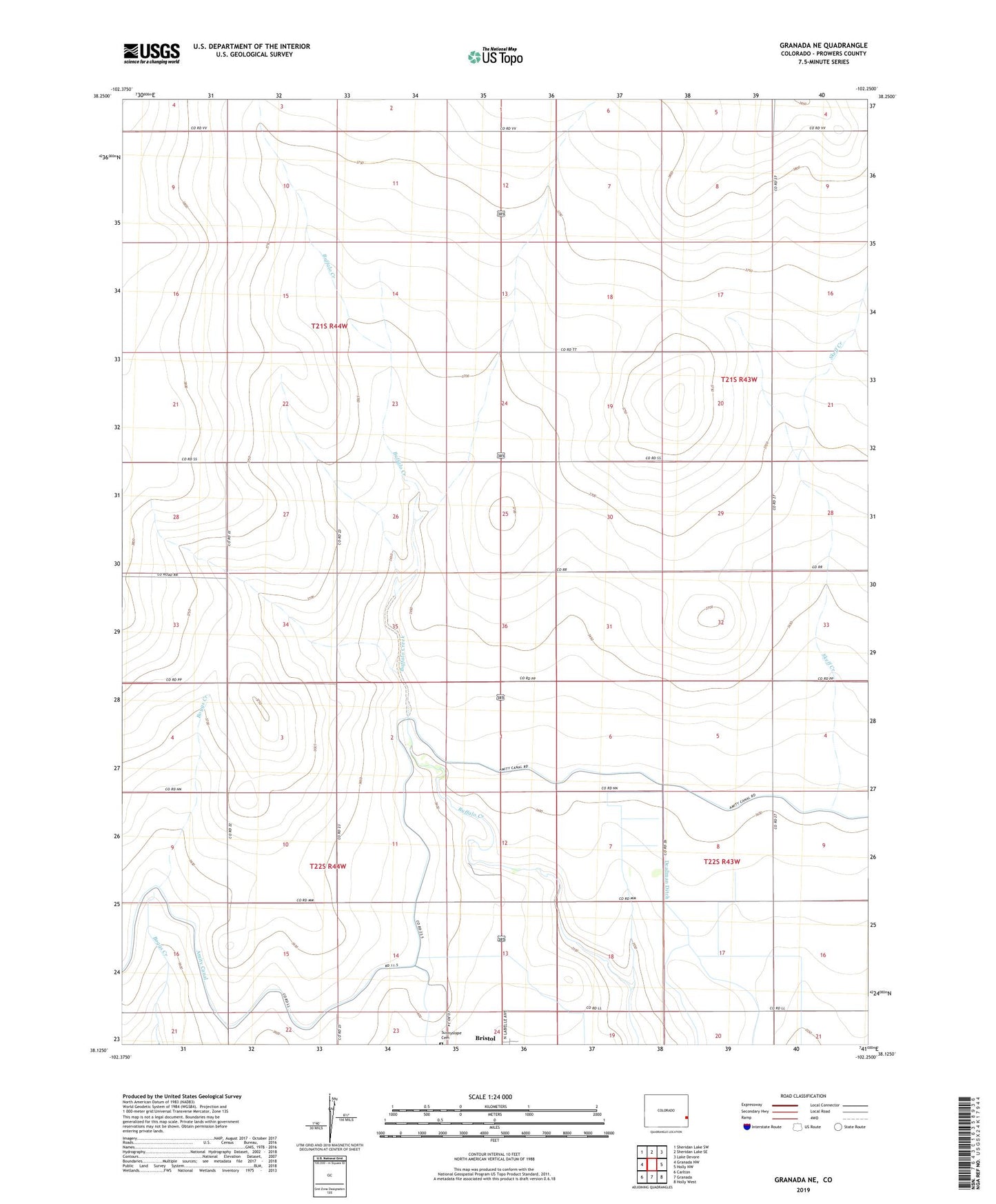 Granada NE Colorado US Topo Map Image