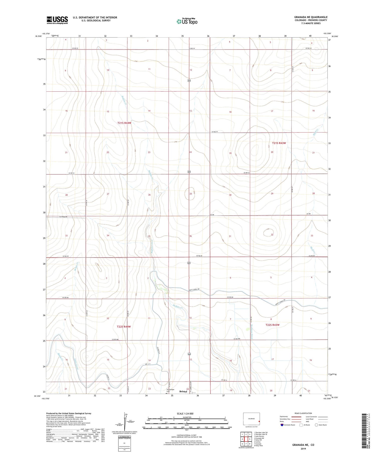 Granada NE Colorado US Topo Map Image