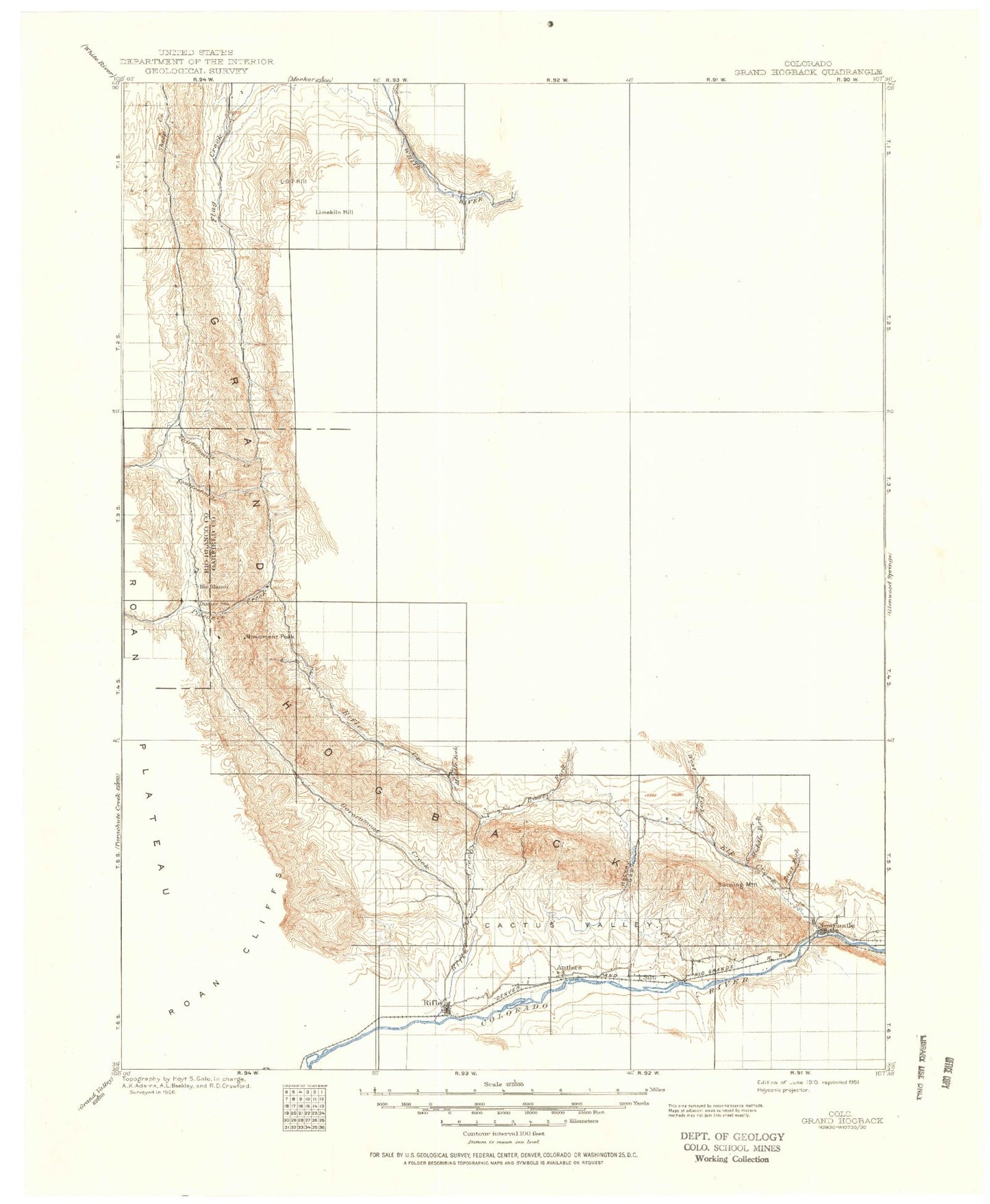 Historic 1910 Rifle Colorado 30'x30' Topo Map Image