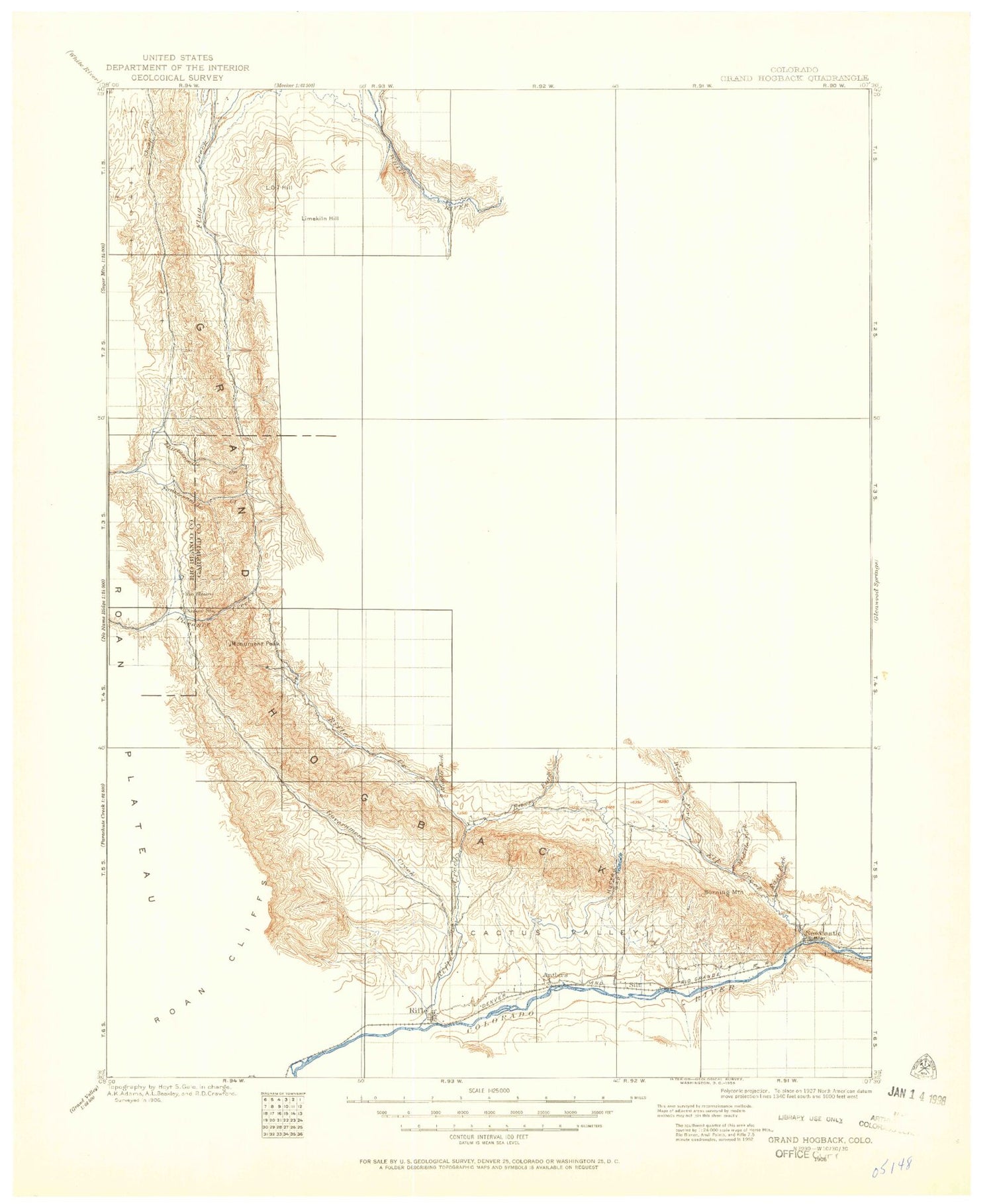 Historic 1906 Rifle Colorado 30'x30' Topo Map Image