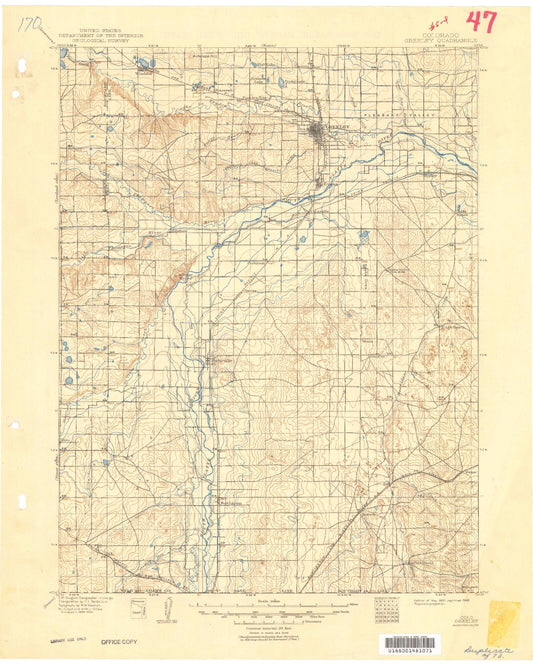 Historic 1902 Greeley Colorado 30'x30' Topo Map Image
