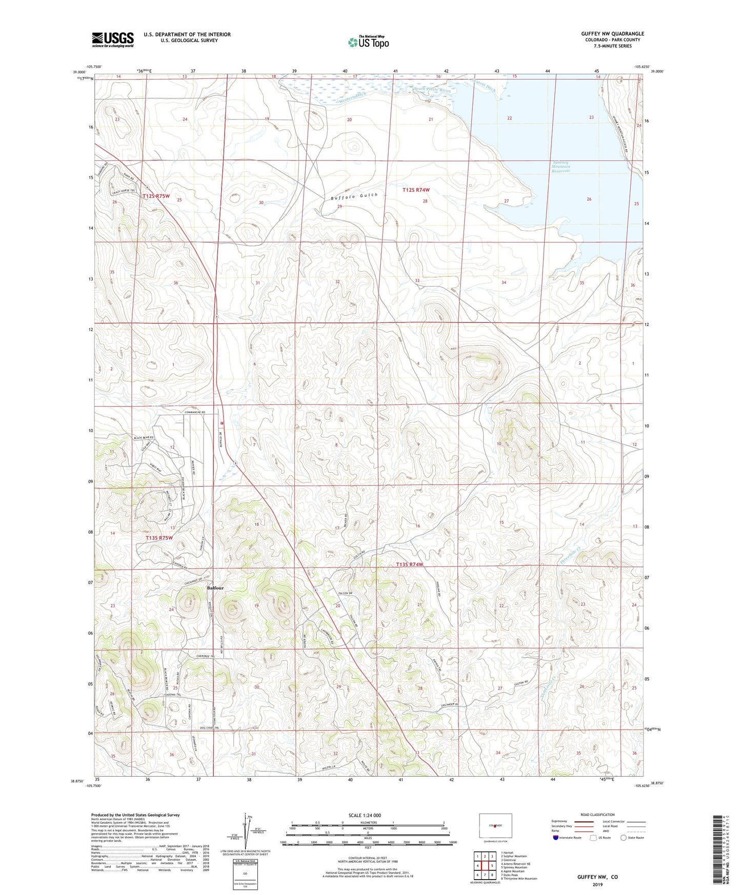Guffey NW Colorado US Topo Map Image