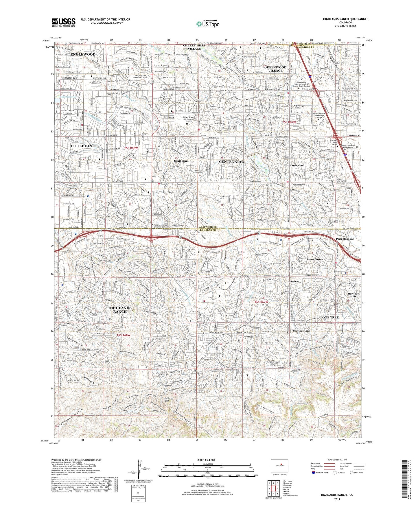 Highlands Ranch Colorado US Topo Map Image