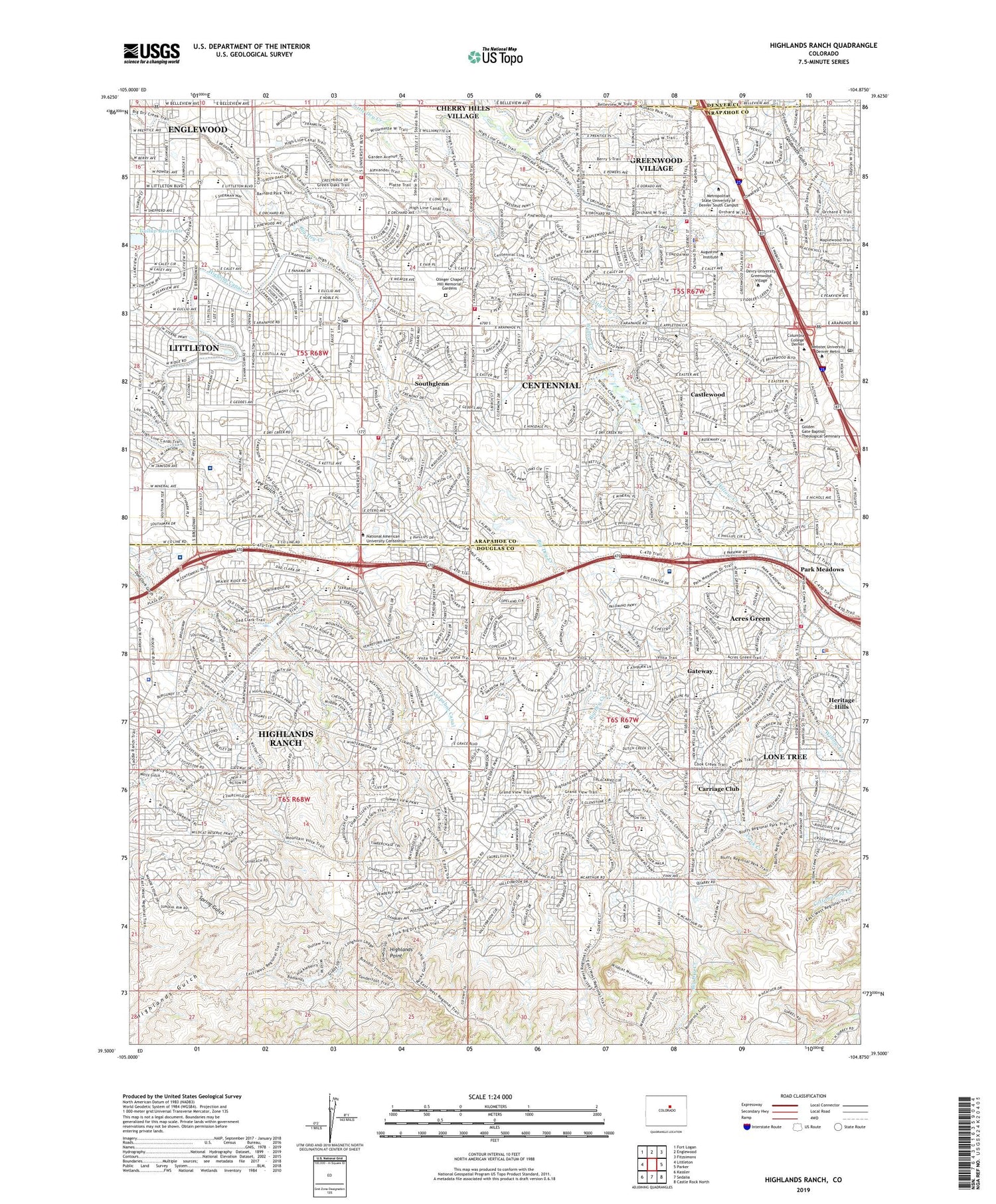 Highlands Ranch Colorado US Topo Map Image