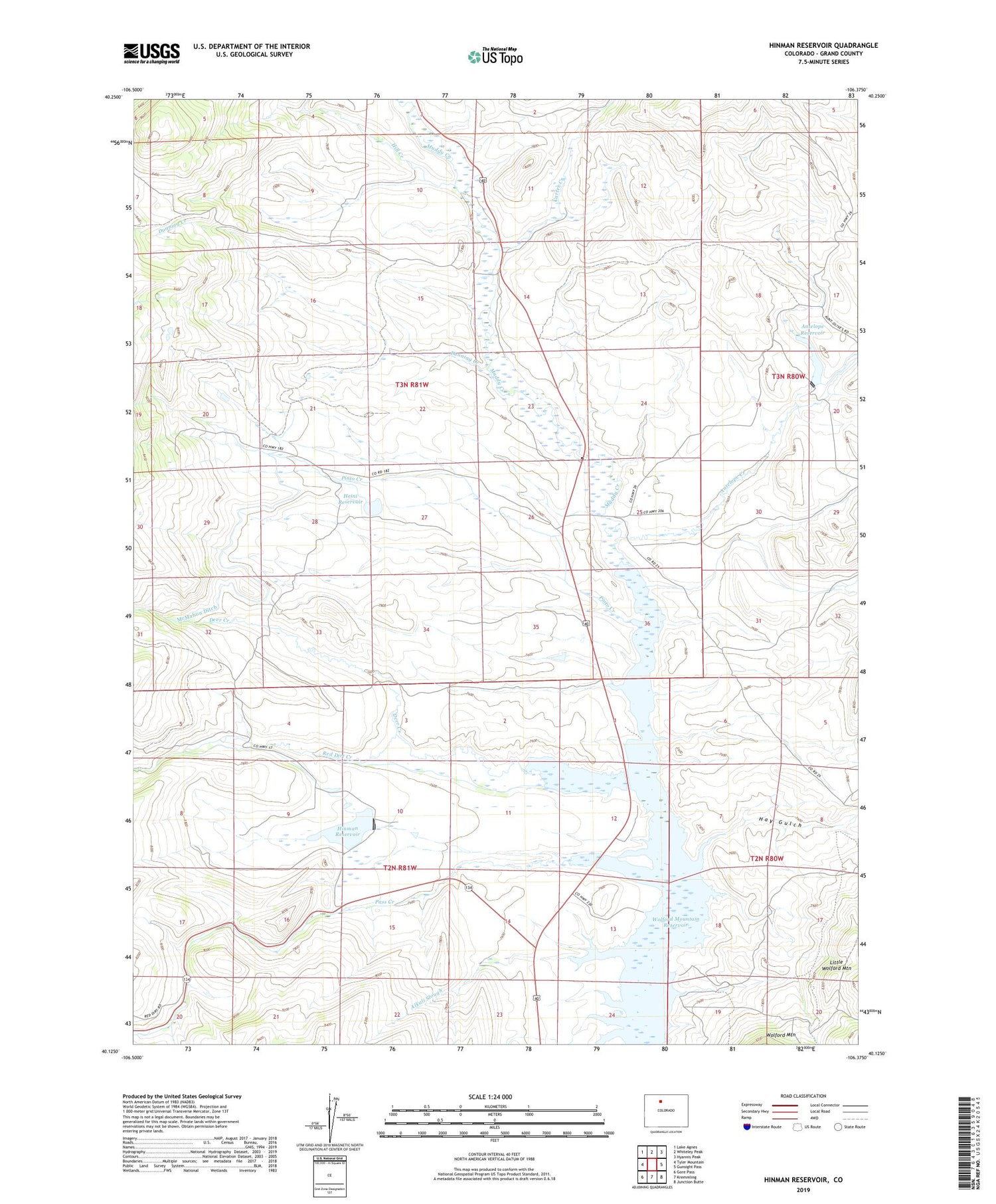 Hinman Reservoir Colorado US Topo Map Image