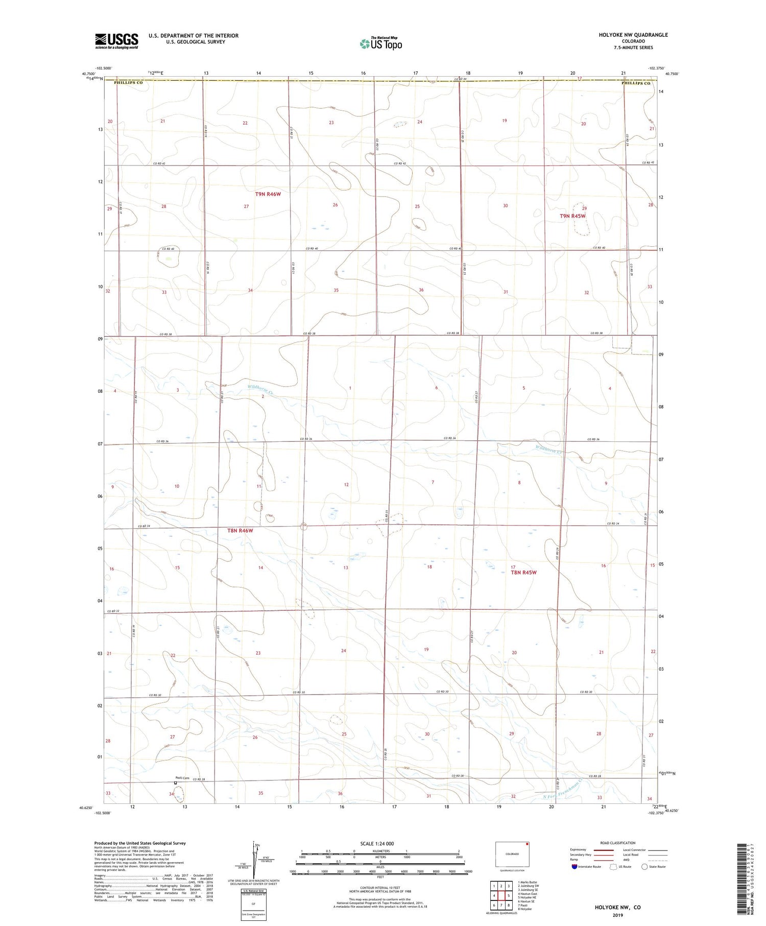 Holyoke NW Colorado US Topo Map Image