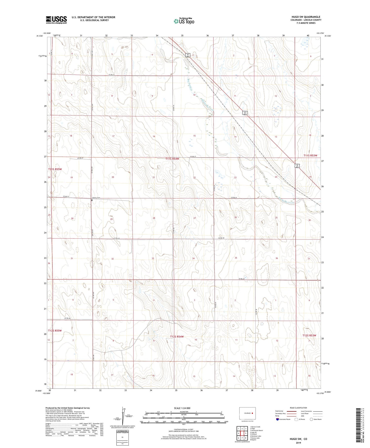 Hugo SW Colorado US Topo Map Image
