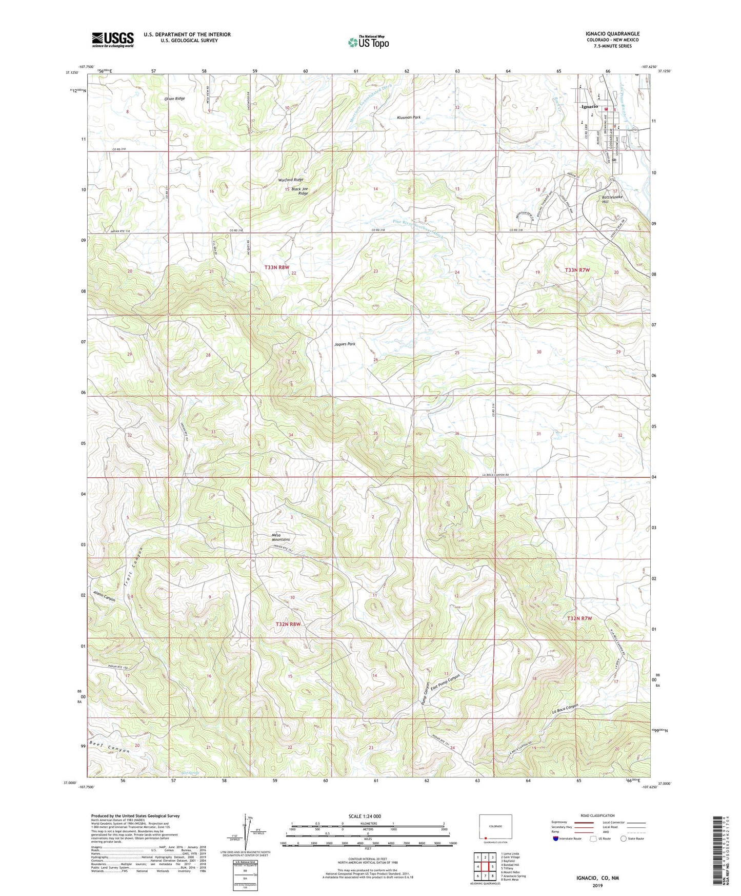 Ignacio Colorado US Topo Map Image
