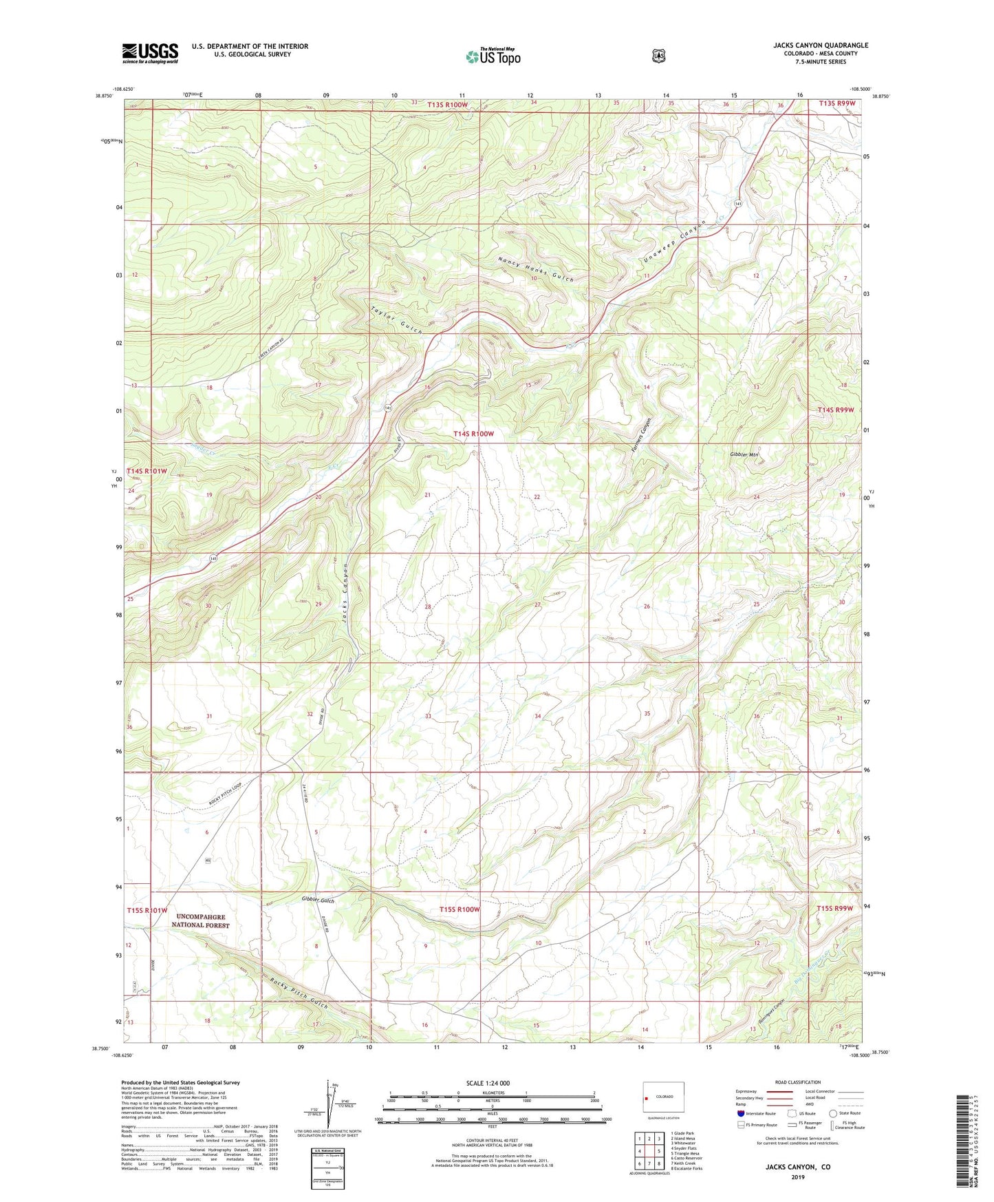Jacks Canyon Colorado US Topo Map Image
