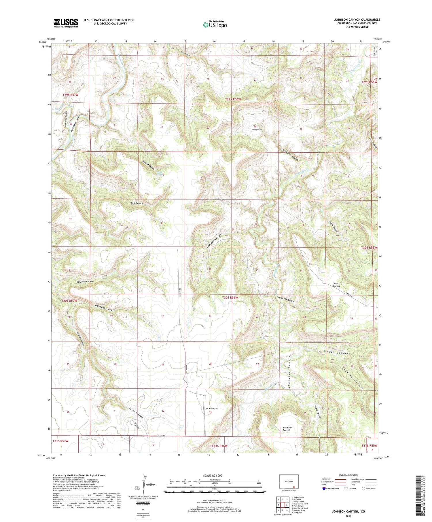 Johnson Canyon Colorado US Topo Map Image