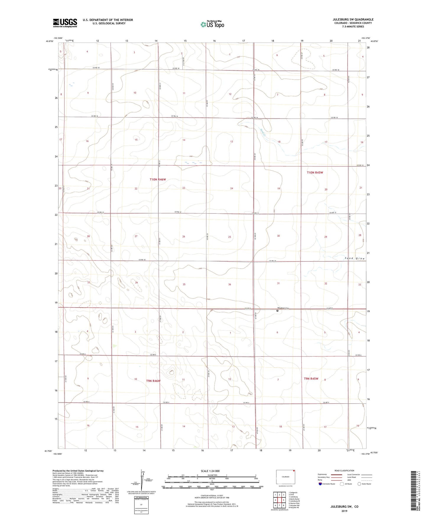 Julesburg SW Colorado US Topo Map Image