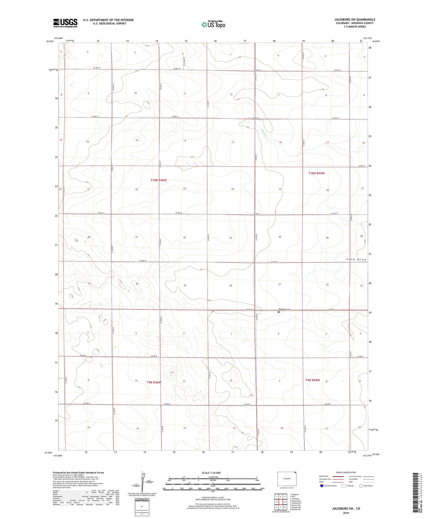 Julesburg SW Colorado US Topo Map Image