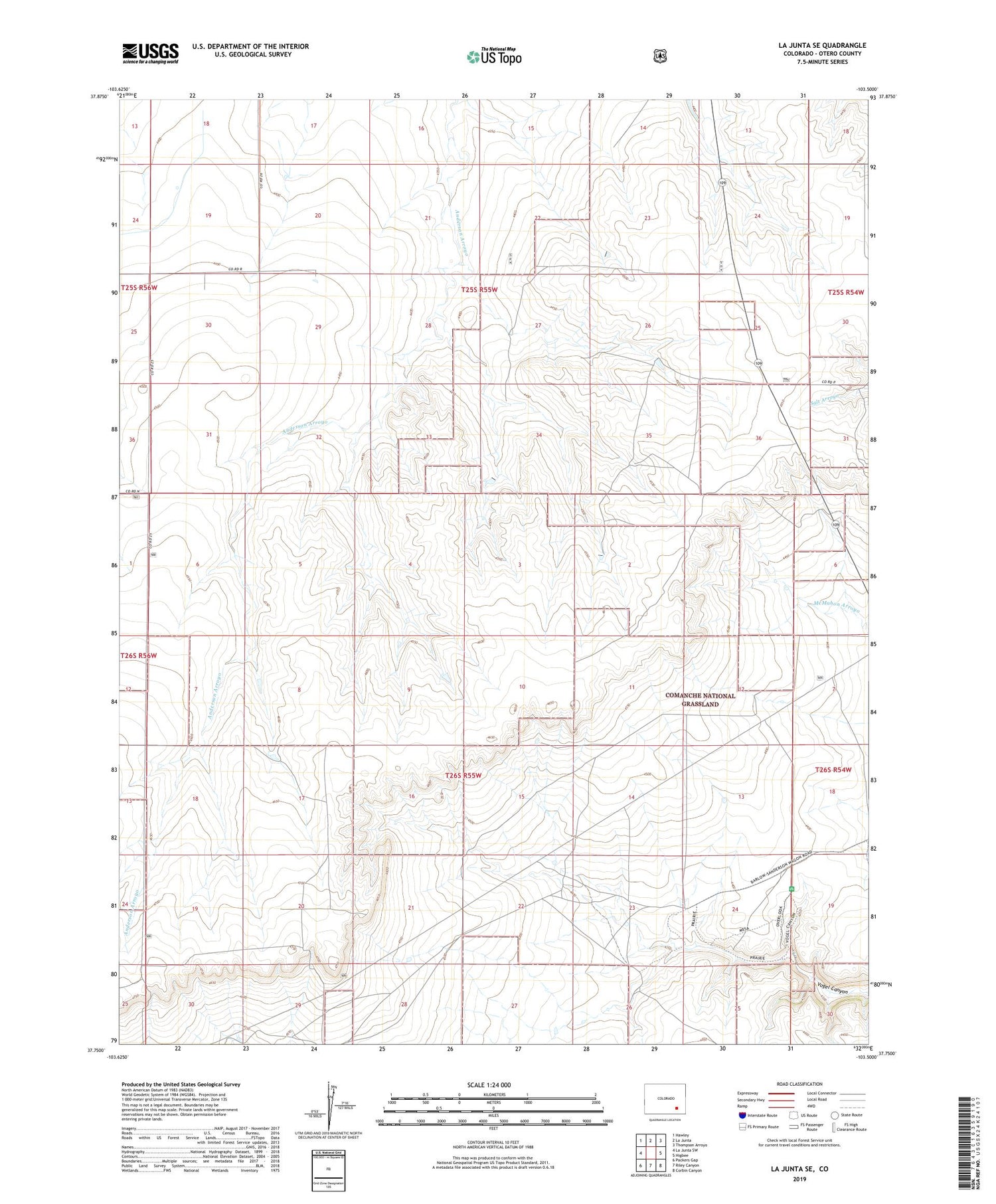 La Junta SE Colorado US Topo Map Image