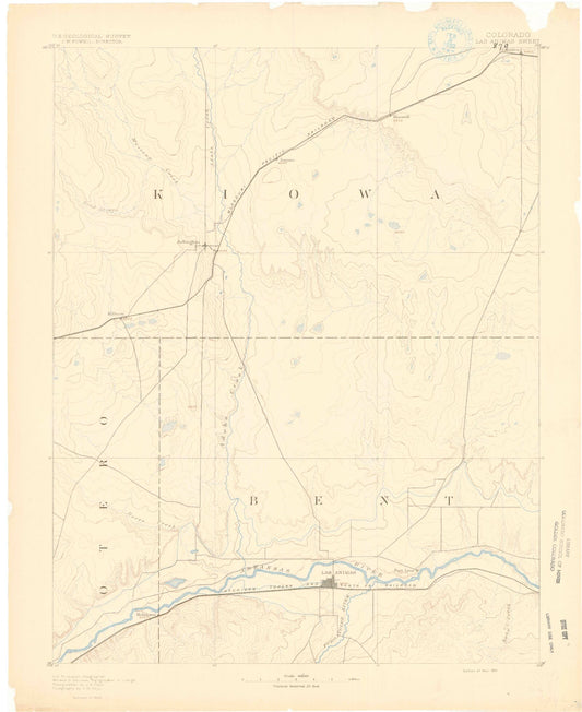 Historic 1891 Las Animas Colorado 30'x30' Topo Map Image