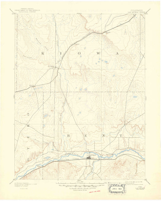Historic 1893 Las Animas Colorado 30'x30' Topo Map Image