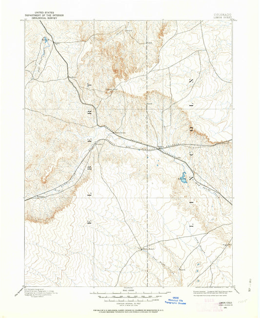 Historic 1891 Limon Colorado 30'x30' Topo Map Image